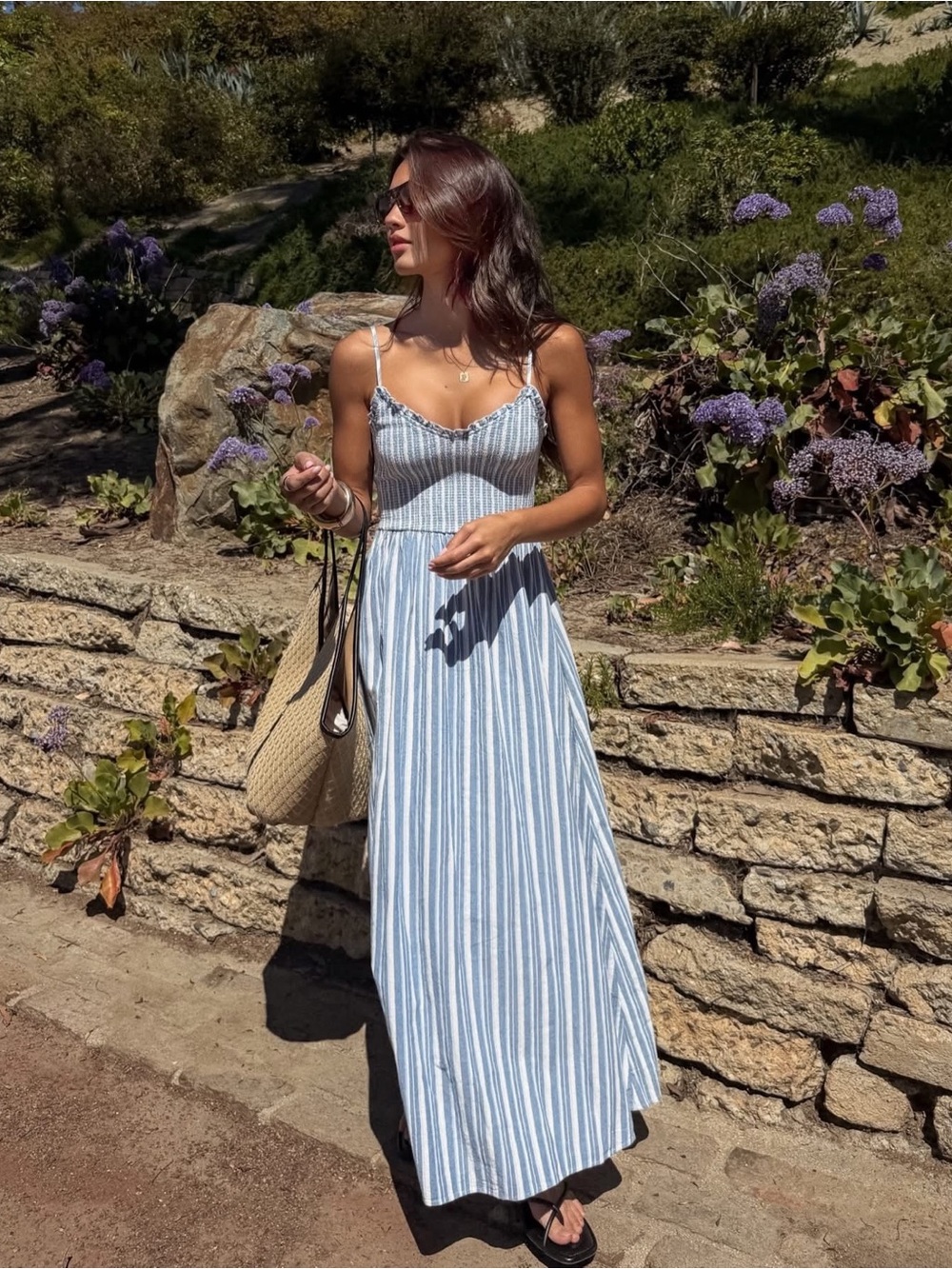 Striped Blue and White Maxi Sundress – Women